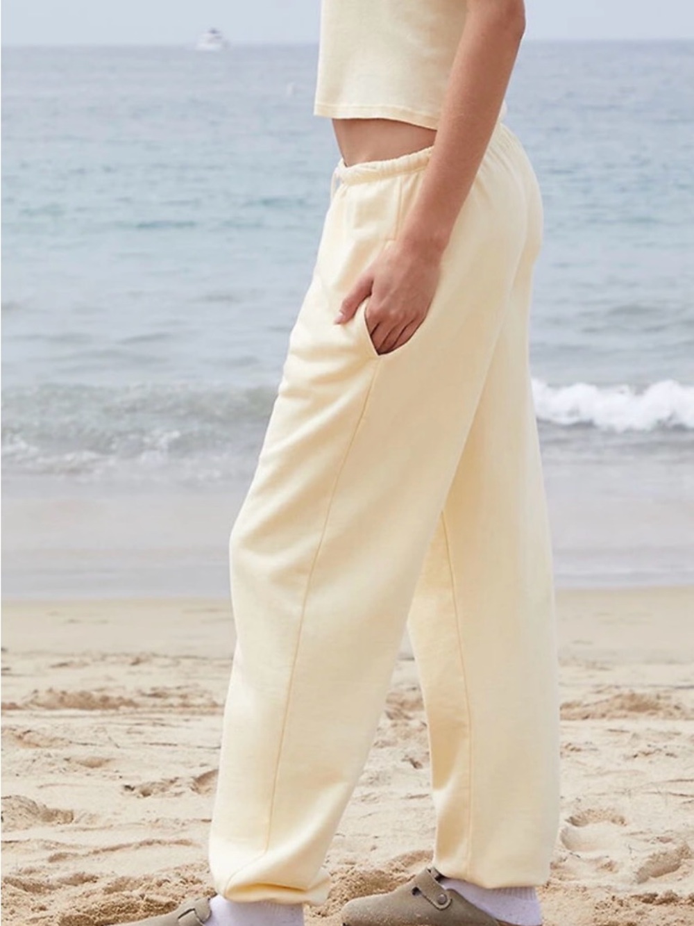 Brandy Melville Cream Wide-Leg Track Pants